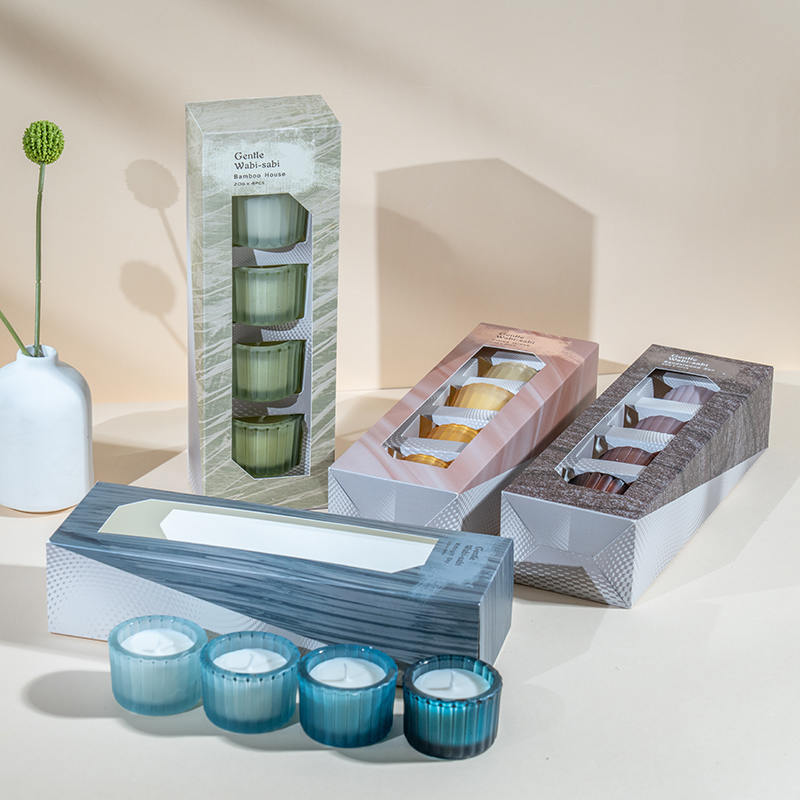 Sæt med 4 lodrette stribede små dværgglas lyskopper