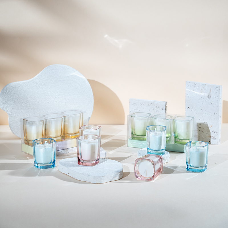 3 stk firkantede stearinlys sæt med gradient farve